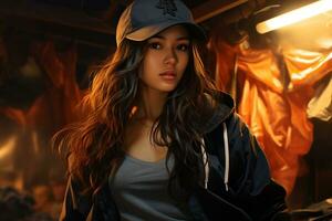 AI Generative beautiful asian baseball girl figure in casual outfit photo