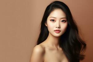 Graceful charm of a young Asian woman in natural make up. AI generated photo