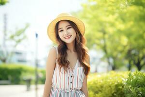 AI Generative Beautiful young girl smiling enjoying summer photo