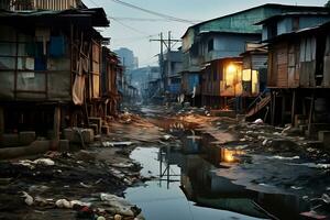 AI Generative Photos from slum settlements depicting economic disparate