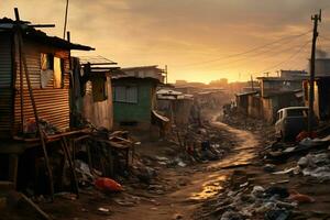 AI Generative Photos from slum settlements depicting economic disparate