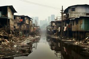 AI Generative Photos from slum settlements depicting economic disparate