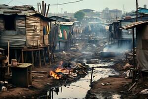 AI Generative Photos from slum settlements depicting economic disparate