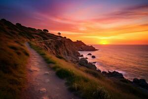 ai generativo imagen de un pintoresco playa a crepúsculo puesta de sol foto