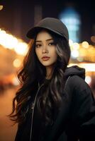 Beautiful asian girl wearing over size hoodie in casual style AI Generative photo