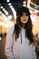 Beautiful asian girl wearing over size hoodie in casual style AI Generative photo