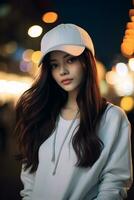 Beautiful asian girl wearing over size hoodie in casual style AI Generative photo