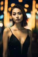 Beautiful japanese young women delicated face AI Generative photo