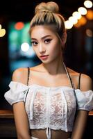 Beautiful asian young women delicated face AI Generative photo