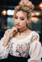 Beautiful asian young women delicated face AI Generative photo