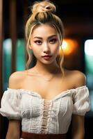 Beautiful asian young women delicated face AI Generative photo