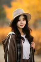 retrato de linda encanto joven asiático vestir casual atuendo ai generativo foto