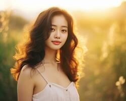 AI Generative beautiful asian girl showing natural beauty photo