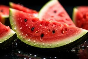 AI Generative image of juicy slice watermelon with water droplet photo