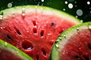 AI Generative image of juicy slice watermelon with water droplet photo