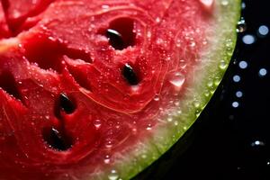 AI Generative image of juicy slice watermelon with water droplet photo