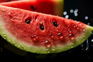 AI Generative image of juicy slice watermelon with water droplet photo