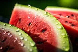 AI Generative image of juicy slice watermelon with water droplet photo