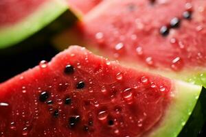 AI Generative image of juicy slice watermelon with water droplet photo