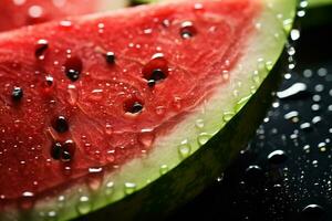 AI Generative image of juicy slice watermelon with water droplet photo