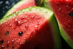 AI Generative image of juicy slice watermelon with water droplet photo