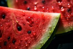 AI Generative image of juicy slice watermelon with water droplet photo