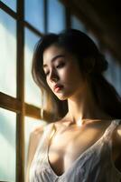 AI Generative beautiful asian girl showing natural beauty photo