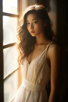 AI Generative beautiful asian girl showing natural beauty photo