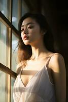 AI Generative beautiful asian girl showing natural beauty photo