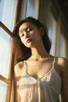 AI Generative beautiful asian girl showing natural beauty photo