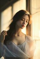 AI Generative beautiful asian girl showing natural beauty photo