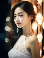 AI Generative Beautiful asian girl wearing glamour white dress photo