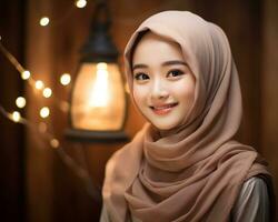 AI Generative Beautiful asian muslim girl wearing hijab photo