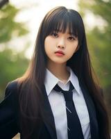 AI Generative Beautiful asian girl wearing black suit shirt and tie photo