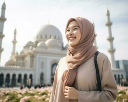 AI Generative Beautiful asian muslim girl wearing hijab photo