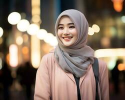 AI Generative Beautiful asian muslim girl wearing hijab photo