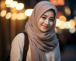 AI Generative Beautiful asian muslim girl wearing hijab photo