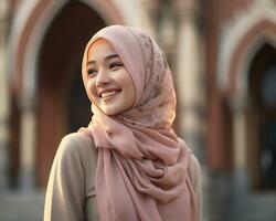 AI Generative Beautiful asian muslim girl wearing hijab photo