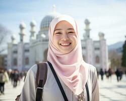 AI Generative Beautiful asian muslim girl wearing hijab photo