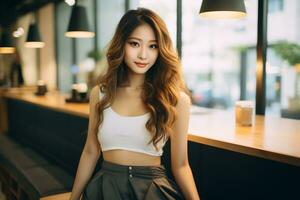 Beautiful asian girl on casual outfit AI Generative photo