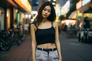 Beautiful asian girl on trandy casual outfit AI Generative photo