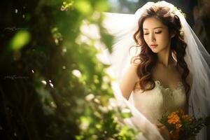 Beautiful asian girl on bride dress AI Generative photo