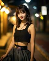 Beautiful asian girl on trandy casual outfit AI Generative photo