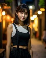 Beautiful asian girl on trandy casual outfit AI Generative photo