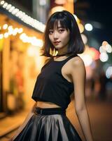 Beautiful asian girl on trandy casual outfit AI Generative photo