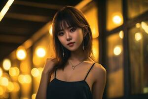 Beautiful asian girl on trandy casual outfit AI Generative photo