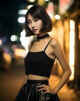 Beautiful asian girl on trandy casual outfit AI Generative photo