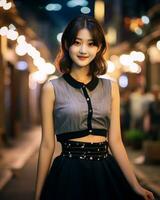 Beautiful asian girl on trandy casual outfit AI Generative photo