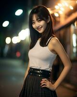 Beautiful asian girl on trandy casual outfit AI Generative photo