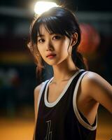 Beautiful basketball player with short hair and blunt bang AI Generative photo